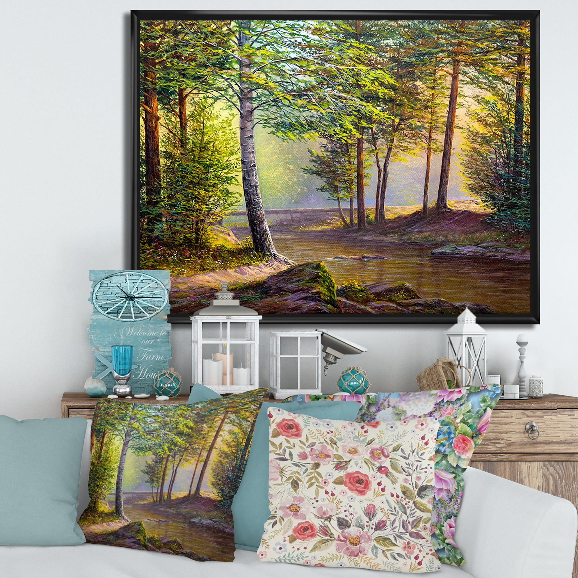 Designart 'Sunrise Glow Through The Awakening Fir Forest' Traditional Framed Canvas Wall Art Print
