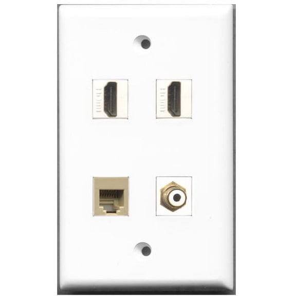 RiteAV - 2 Port HDMI 1 Port RCA White 1 Port Phone RJ11 RJ12 Beige Wall Plate