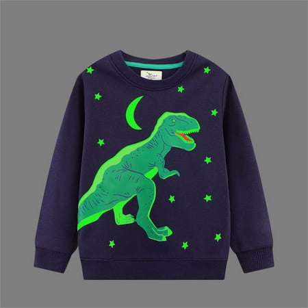 

Toddler Boys Sweatshirts Autumn Round Collar Loose Long Sleeved Glow In The Dark Dinosaur Tops