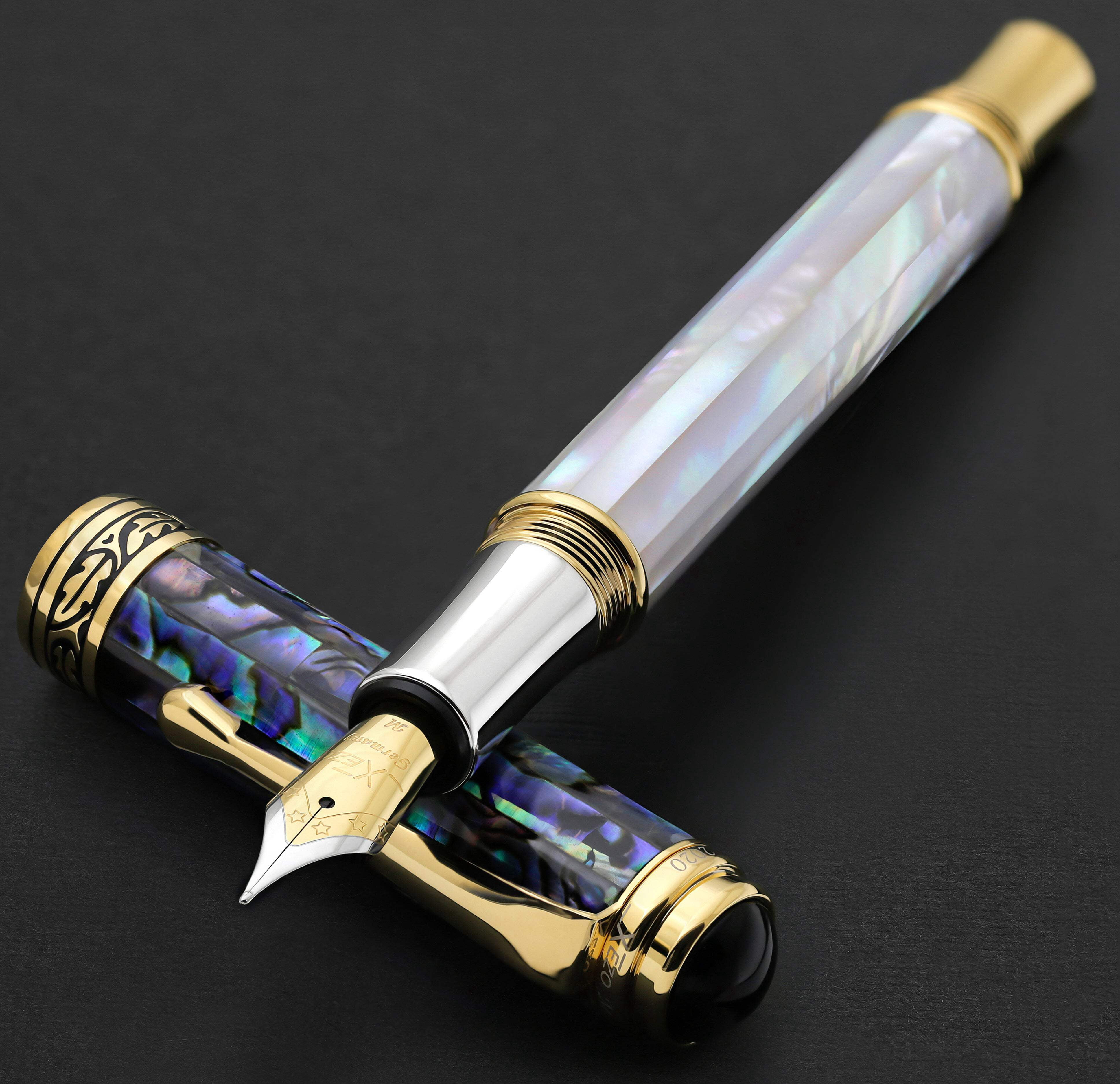 Xezo Xezo Maestro® 18K Gold Plated Fountain Pen (Medium Nib) - Oceanic White Mother of Pearl  Paua Abalone