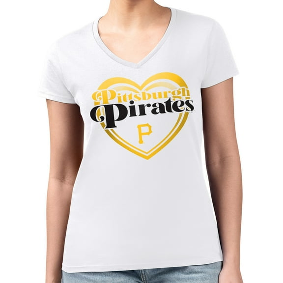 Women's G-III 4Her by Carl Banks  White Pittsburgh Pirates Super-Slim Fit Lightweight Double Heart V-Neck T-Shirt