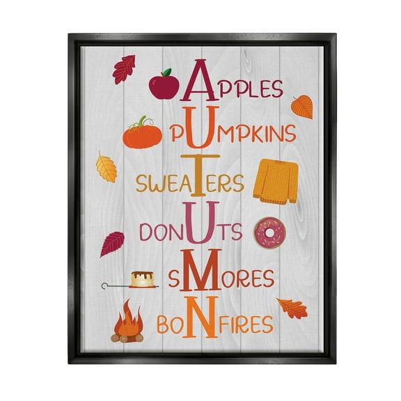 Autumn Letters Seasonal Words Holiday Graphic Art Jet Black Framed Art Print Wall Art