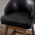 thumbnail image 4 of Swivel Bar Stools Set of 2, Counter Height Bar Stools, Retro Bar Chairs with Rivets and Curved High-Back, Solid Wood Barstools with Footrest for Kitchen Island, Dining Room, Black+PU, 4 of 9
