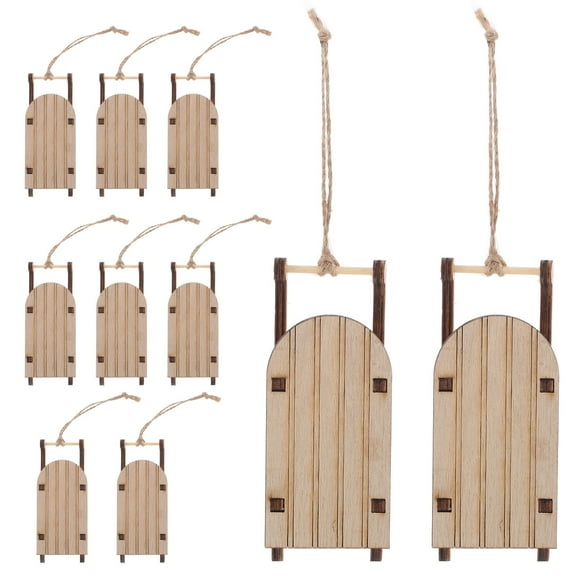 Toyandona 10Pcs Tiny Wooden Sleds Beige Hanging Decor for Shop Decoration