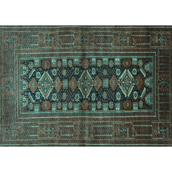 Ahgly Company Machine Washable Indoor Rectangle Persian Turquoise Blue Traditional Area Rugs, 5' x 7'