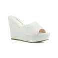 thumbnail image 1 of BLISSFUL STEP Sandales à Talons Compensés à Plateforme Pailletées pour Femmes à Enfiler Blanches 6,5, 1 of 7