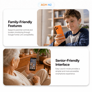 AGM N2 | Small Smartphone | 4.96 Compact Screen | 190g Lightweight | Android 16 Go | Student Friendly 4G Phone | Google Family Link | 3GB+32GB Expandable | Orange | Compatible with T-Mobile Only