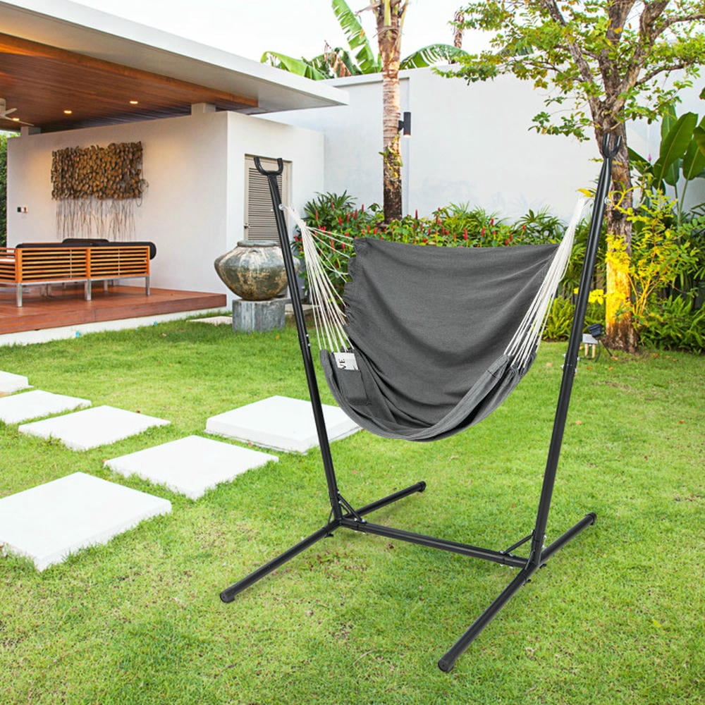 GVN Hammock Chair with Stand 6-Position Adjustable Height and Side Pocket-Gray