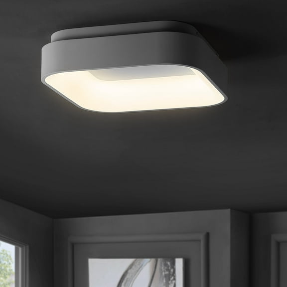 JONATHAN Y Rafael 17.7" Integrated LED Metal Flush Mount Ceiling Light, White, JYL7207A