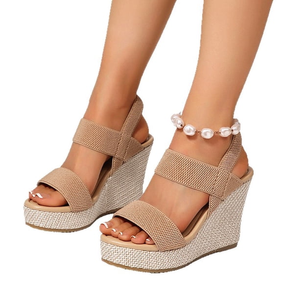 Women's Summer Wedge Sandals, Ankle Strap Platform Open Toe Wedges - Stylish High Heel Dressy Sandals