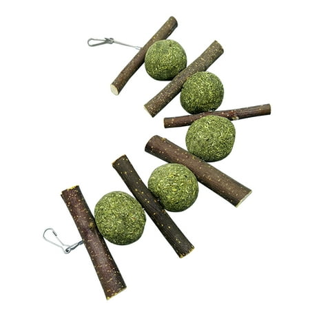 for Hay Treat Bunny Chew Toys Hanging Wood Sticks Natural Grass Balls Toy for Rabbit Squirrel Ferret Small Pets C