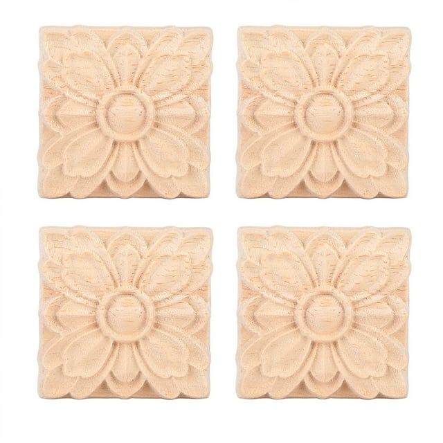 Applique sculptée-4Pcs sculpté Fleur carré Onlay Applique Porte Armoire décor de Meubles Non Peints(#2)