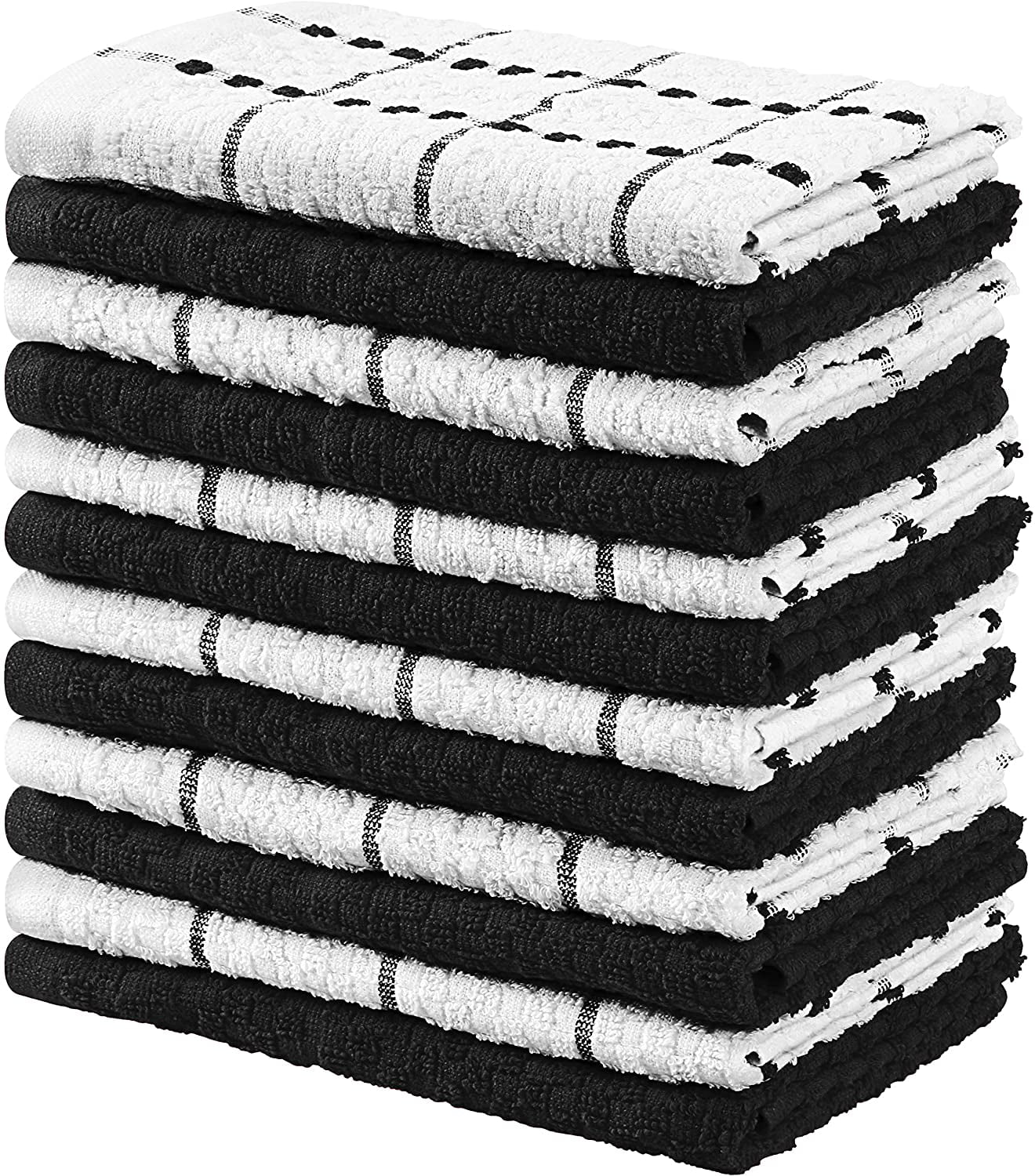 Microfiber Kitchen Towels Stripe Designed Grey and White Colors 8 Pack Super Absorbent Soft and Solid Color Dish Towels 26 x 18 Inch 