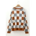thumbnail image 5 of Plus Size Brown Checkered Crewneck Sweater for Women - Casual Style - [ZhiHiMeRi] | 1X, 5 of 10