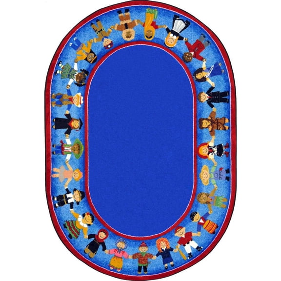Joy Carpets Children of Many Cultures 5'4" x 7'8" Oval Area Rug in Color Multi