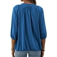 thumbnail image 2 of MAWCLOS Ladies T Shirt 3/4 Sleeve Tee Solid Color T-shirt Women Casual Tunic Blouse Loungewear Tops Blue XL, 2 of 3