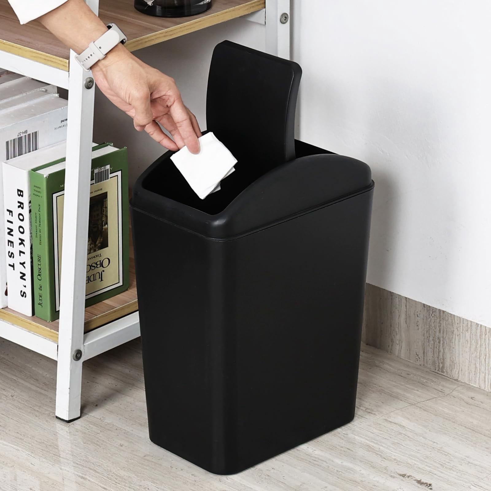 Garbage Bin 16 L/4 Gallon Plastic Slim Trash Can with Swing Lid 1 Pack