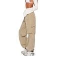 thumbnail image 2 of Liacowi Women Juniors Low Waist Baggy Cargo Pants Wide Leg Track Pants Casual Sweatpants Punk Loose Jogger Trousers, 2 of 8