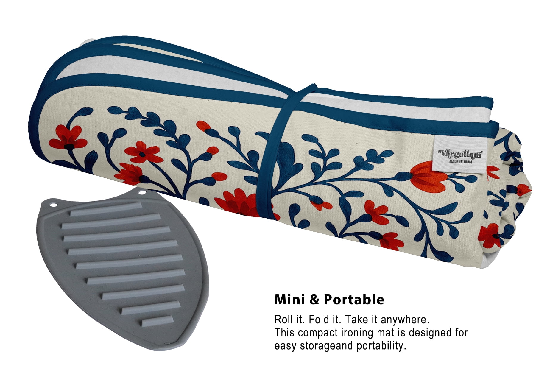 Vargottam Portable Ironing Mat - 28"x48" Foldable Cotton Ironing Pad with Silicone Rest & Magnetic Corners - Travel-Friendly, Space-Saving Iron Board Alternative for Small Homes, Dorms, RVs - Floral