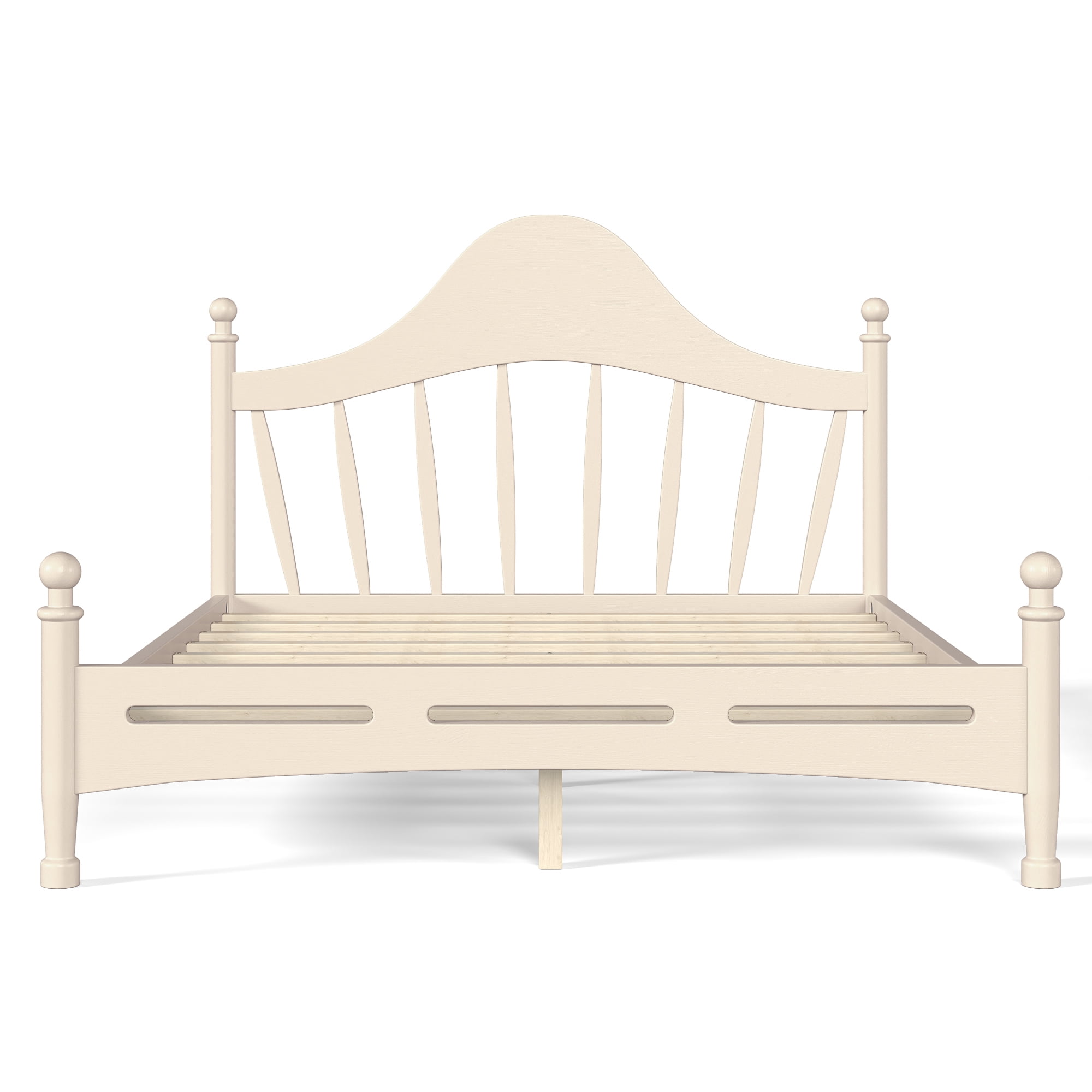 Leumius Queen Size Platform Bed with Chic Headboard, Solid Wood Bed Frame with Slatted Support, Low to Ground Design for Bedroom Beige