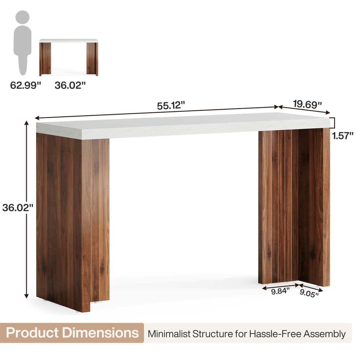 Yardi Yarda Modern Bar Table with Wood Slatted Legs & White Tabletop, Minimalist Bar Table with Durable Engineered Wood for Indoor, Natural