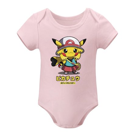 

Pokemon Newborn Light Pink Climbing Bodysuit Baby Boys&Girls Short Sleeve Tops 18 Months