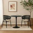 thumbnail image 2 of LeisureMod Bristol Mid-Century Modern 36" Round Table with Wood Top and Iron Pedestal Black Base with Gloss Finish for Kitchen and Dining Room, Black, 2 of 8