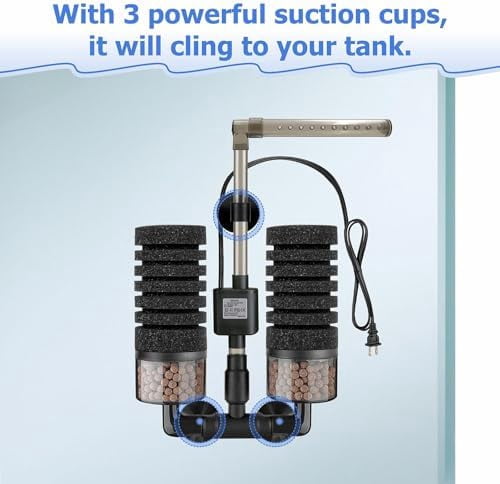 Aquarium Electric Sponge Filter with Submersible Water Pump Silence Motor for Shrimps,Bettas with Bio Ceramic Media Balls and 2 Spare Sponge,Venturi Nozzle and Rain Mode (S for 10-20 Gal)
