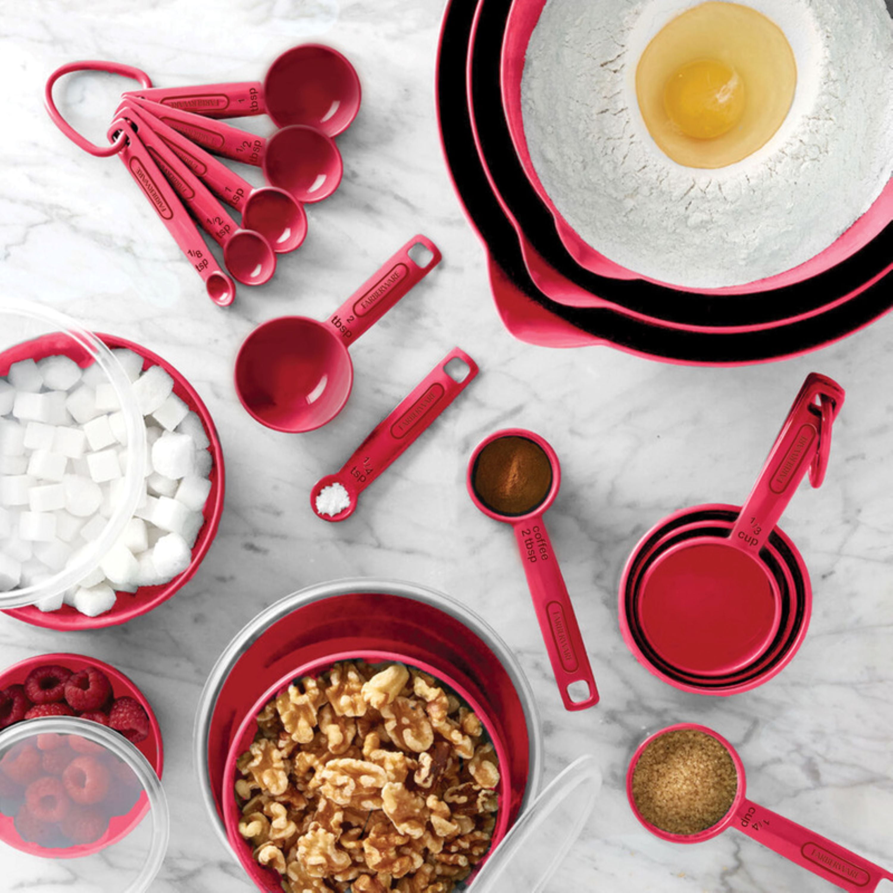 Farberware Pro 23 Piece Plastic Baking Set with Mixing Bowls, Red