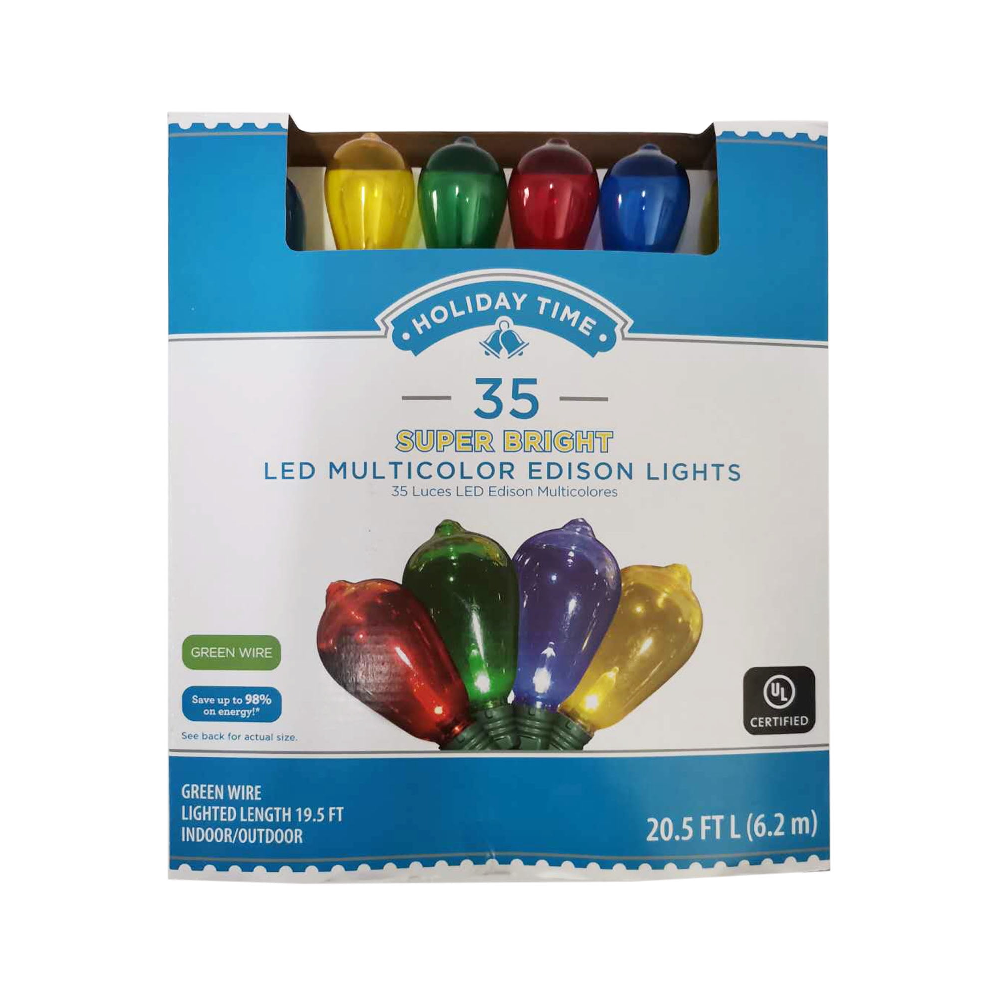 Holiday Time 25 Super Bright LED Ceramic Multi C7 Lights Christmas Green Wire 