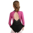 thumbnail image 2 of ranrann Kids Girls Long Sleeve Ballet Leotards Dance Unitards Tumbling Color Block Rhinestone Hot Pink 10, 2 of 7