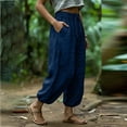 thumbnail image 5 of Sentmoon Women's Linen Pants Solid Color Drawstring Elastic Waist Pants for Women Oversized Relaxed Fit Casual Trousers with Pocket Beach Day Essentials for Summer and Hot Weather XXL, 5 of 6