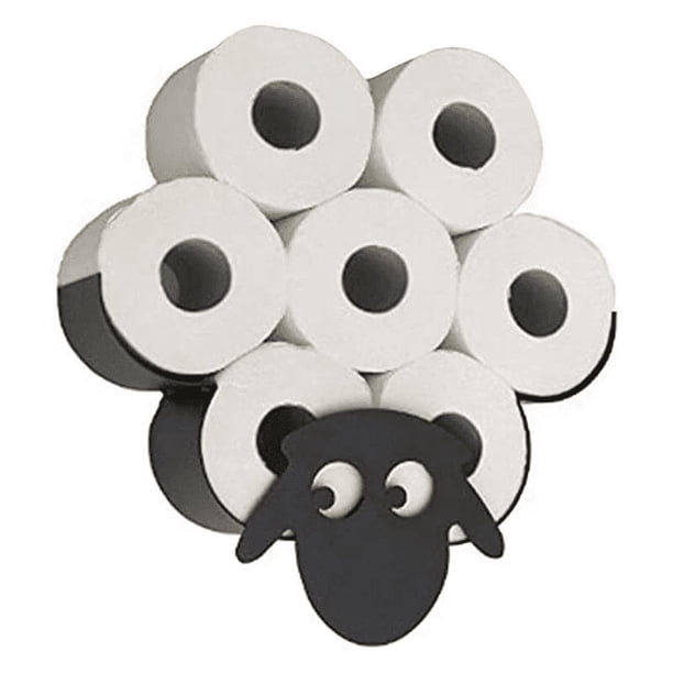 Portarrollos de papel higiénico de oveja, soporte de papel higiénico montado en la pared de metal negro, almacenamiento de papel higiénico, portarrollos de papel higiénico de oveja de metal