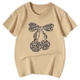 thumbnail image 4 of FINALGANG Girls Kids Casual Short Sleeve TShirts Leopard Print Cherry Bow Graphic Crewneck Loose Fit Tees For Summer Daily Wear Brown 3-4 Years, 4 of 4