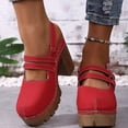 thumbnail image 2 of Rokment Womens Platform Chunky High Heels Mary Jane Mules Sandals Summer Fall Trendy Casual Buckles Leather Closed Toe Block Heeled Slingback Dressy Footwear with Back Straps Red Size 8, 2 of 8