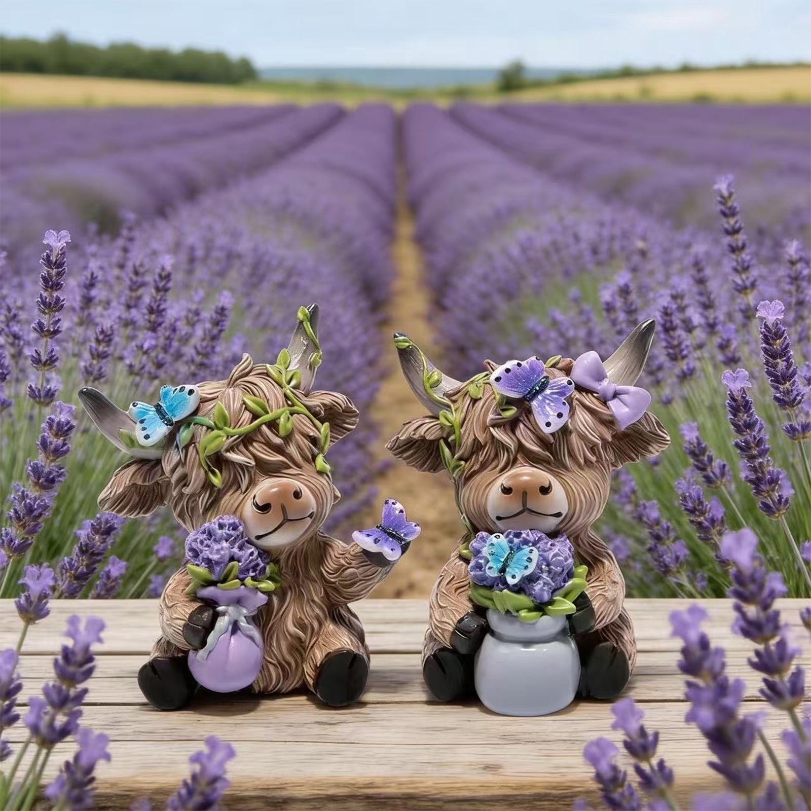 Lavender Calf Figurine Decor, Spring Garden Yard Sculpture Ornament, Home Desktop Display For Living Room Patio Balcony Decoration