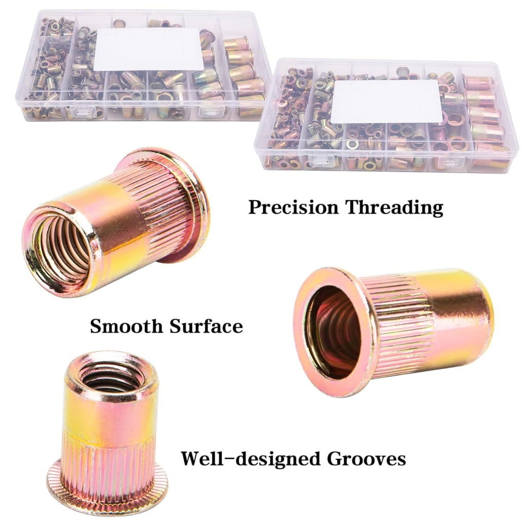 TIERPOP Practical Sturdy Carbon Steel Rivets Nut 400Pieces Assorted Size Portable Accessory for Craft Projects and Repairs