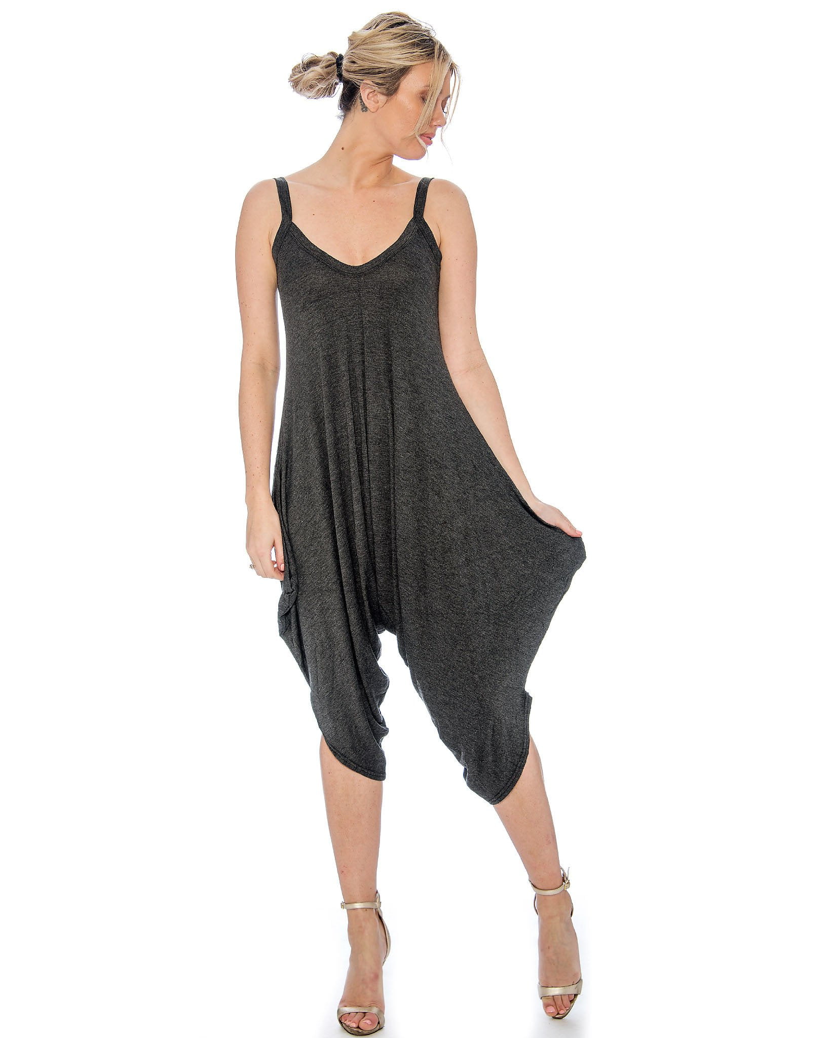 9 Crowns 9 Crowns Women's TR Harem Pant Capri Jumper Romper (Charcoal