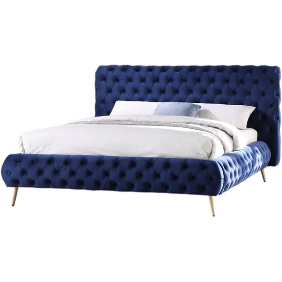 Best Master Furniture Demeter Tufted Fabric Platform King Bed in Blue