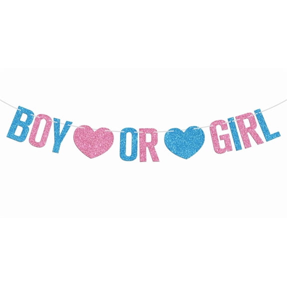 Boy or Girl Banner, Baby He or She Bunting Sign, Gender Reveal/Birthday/Pregnancy Announcement/Baby Shower Party Decorations Supplies for Kids Boys Girls, Blue and Pink Glitter
