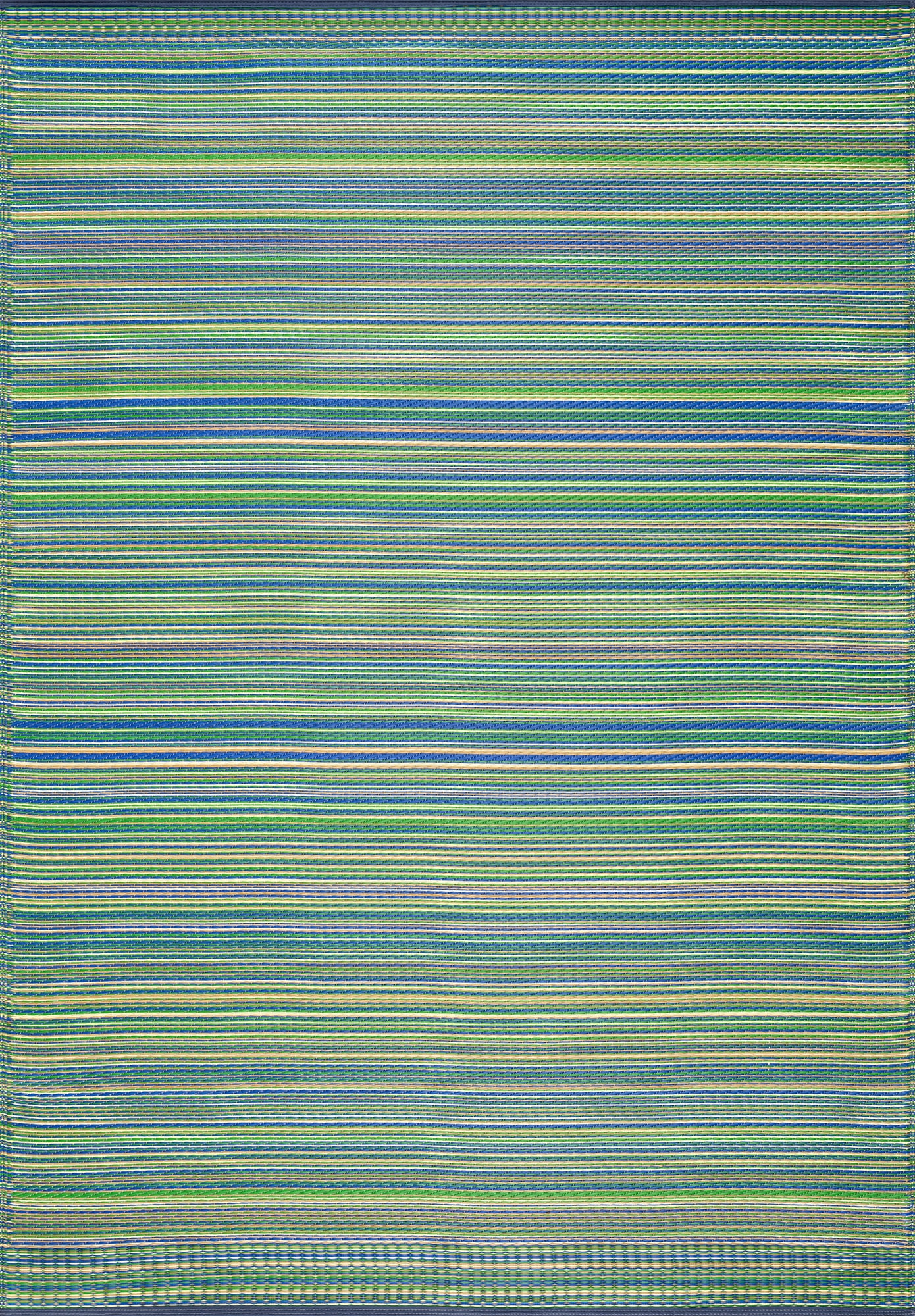5x7 Reversible Green Polypropylene Outdoor Stripe Area Rug