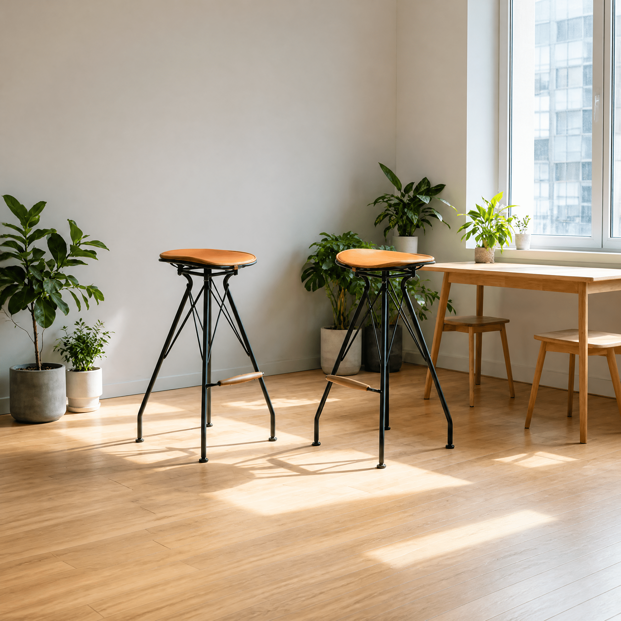 Set of 2 Industrial Counter Height Bar Stools, Spot Welded Metal Frame with Faux Leather Padded Seat & Wood Footrest, Rubber Floor Protectors for Kitchen Island Home Bar Cafe