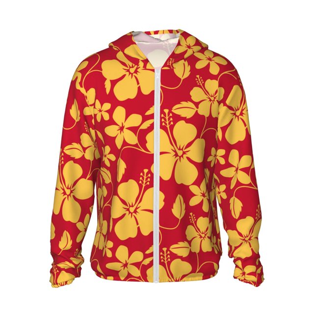 Balery Red Vintage Flowers Sudadera ligera de manga larga con capucha y protección solar UPF 50+ para hombre y mujer, ideal para pesca y running-Medium