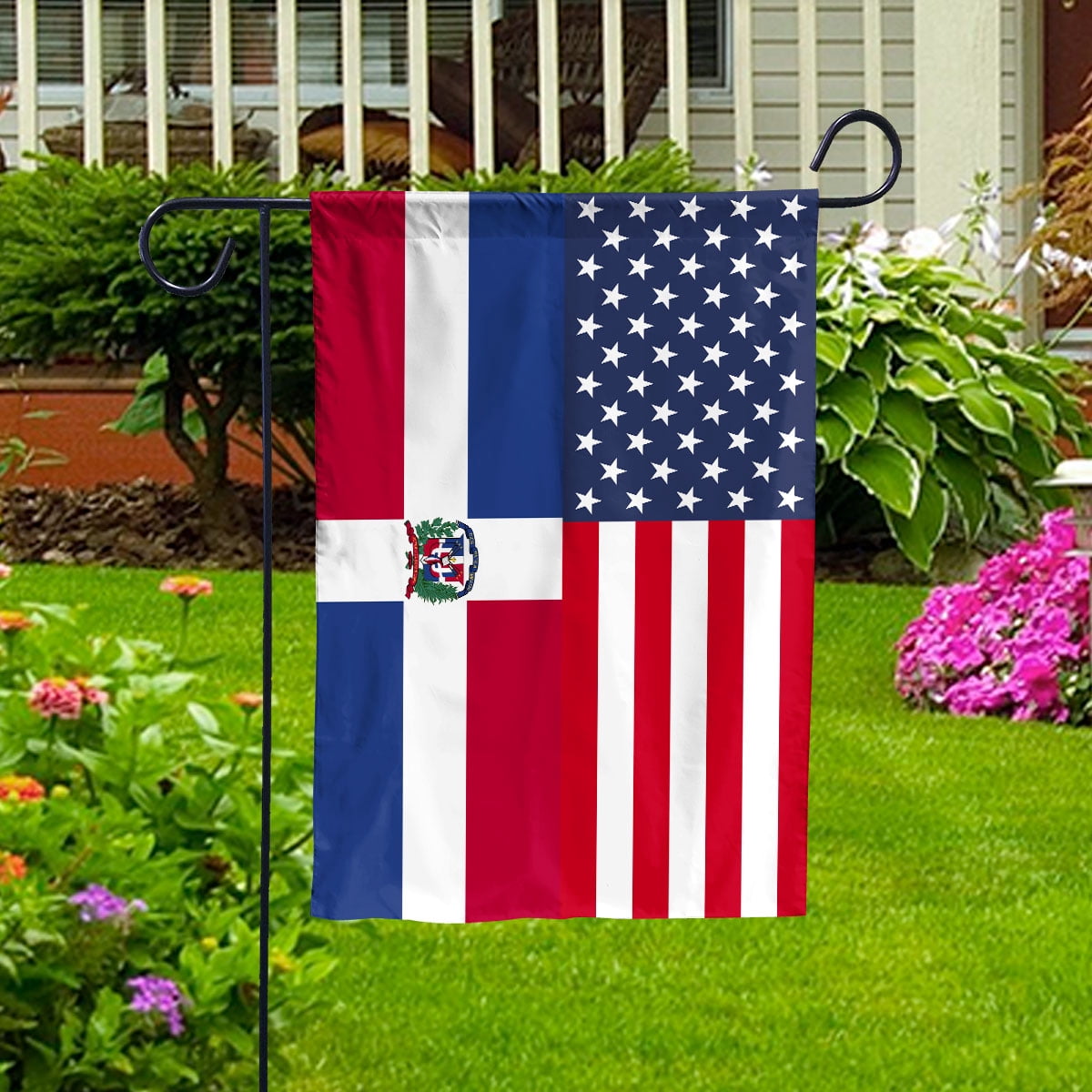 American Dominica Flag Dominican Friendship U.S.A Memorial Day Patriotic For Garden Flag, Double-Sided Decorative Outdoor Flag, Patriotic Polyester Yard Flag 12 x 18 in