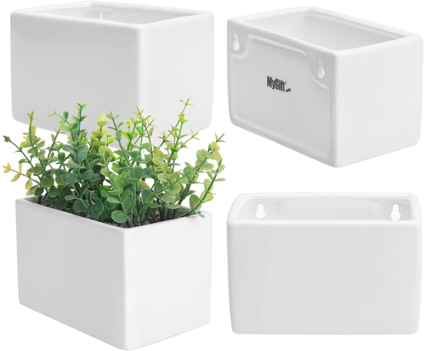 MyGift 4 Piece Modern Wall Hanging Ceramic Planter, White