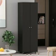 Ofey Kitchen Storage Cabinets with Wheels Tall Pantry Storage Cabinet Black