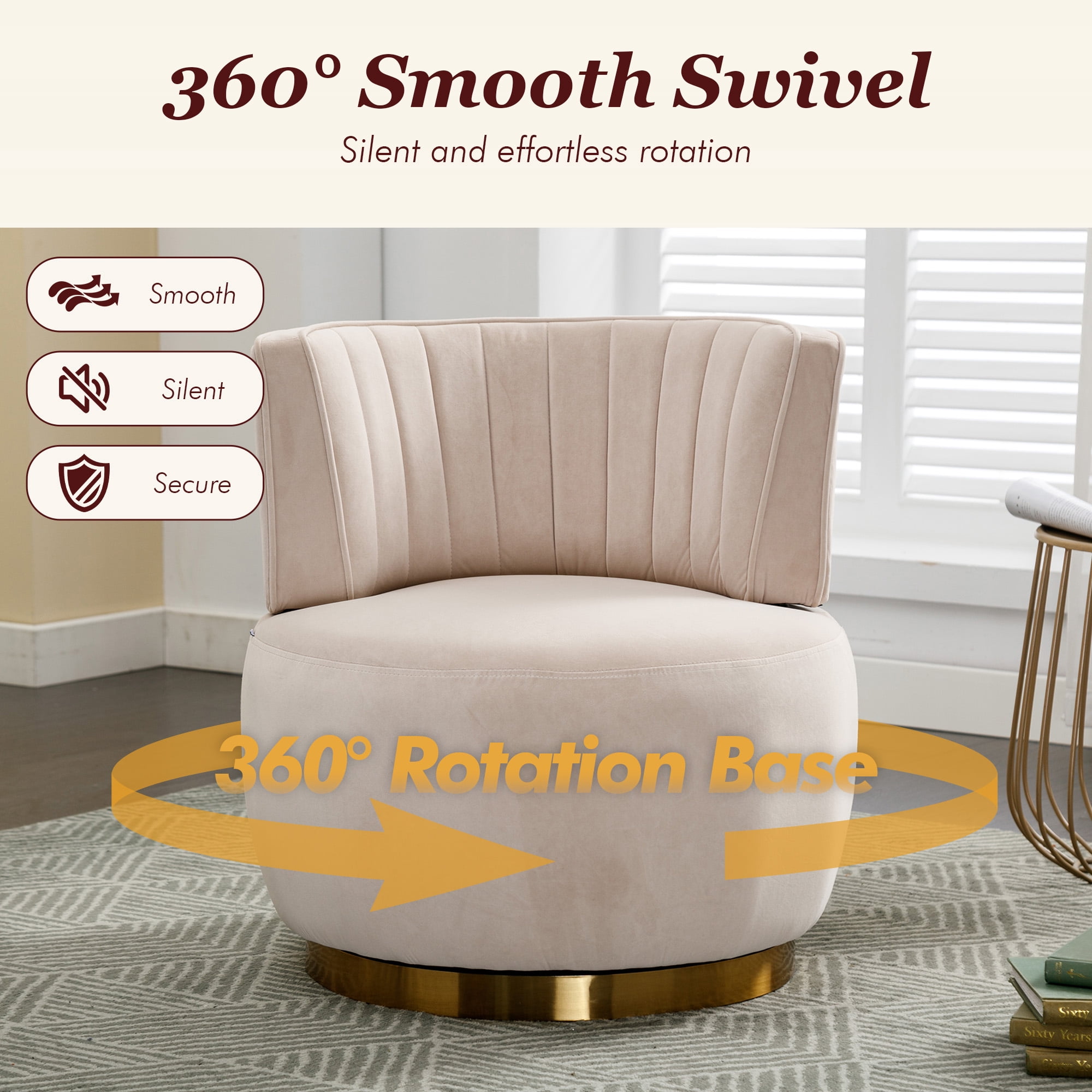 MOONMISS 360° Swivel Barrel Accent Chairs, Round Armchairs with Wide Upholstered, for Living Room, Bedroom, Beige