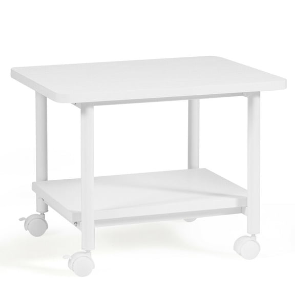 Gymax 2-Tier Machine Stand Storage Rack Rolling Under Desk Printer Cart White