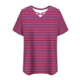 thumbnail image 6 of Women's Plus Size Cross V Neck Short Sleeve Shirts Summer Trendy Loose Fit Tunic Tops Dressy Casual Striped Print Blouse, 6 of 6