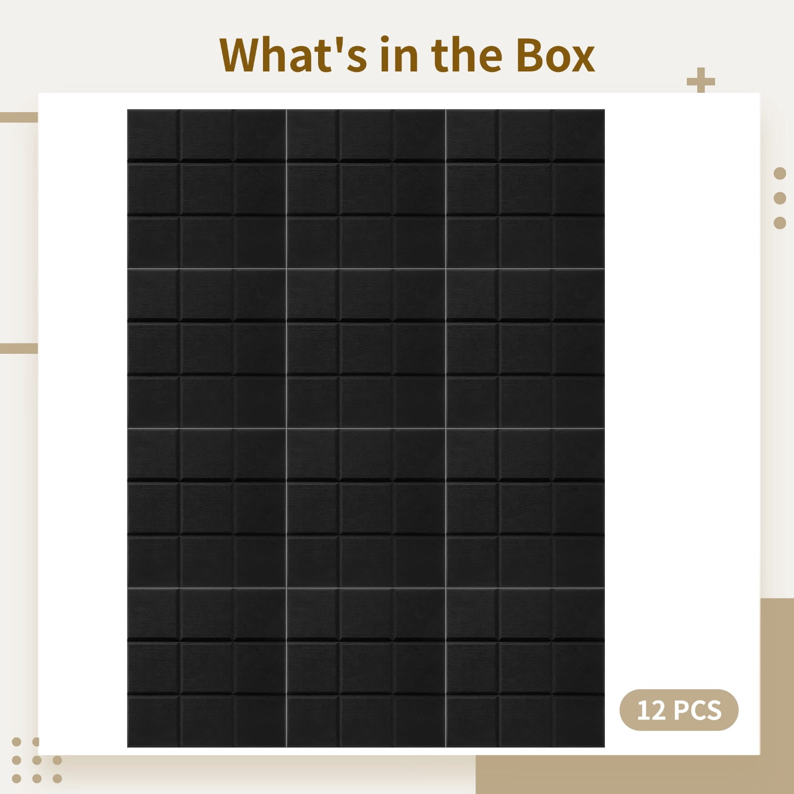 12 Pcs Nine-Grid Felt Wall Panels,Black Cork Board Set with Full Back Adhesive, Repositionable,Easy Install, Noise Reducing,Push Pin Friendly (12x12 in/30x30 cm)